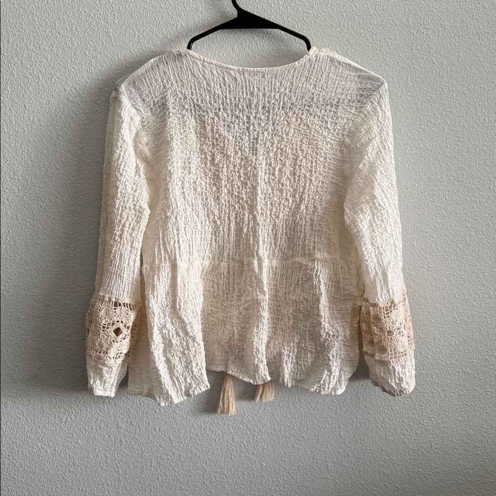 Zara Lace Bohemian Textured Top Size Small - Picture 5 of 6